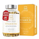 Vitamin D3 Hochdosiert Depot 5000 IU 365 Kapseln - Vitamin D3 5000 IE mit kaltgepresstem nativem Olivenöl Extra für optimale Absorption - Vitamin D Hochdosiert Ohne Gentechnik, glutenfrei, laktosefrei