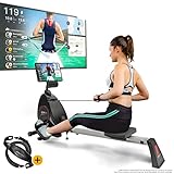 Sportstech Rudergerät RSX400 mit Kinomap APP, Pulsgurt inkl. - Rudermaschine für Ihr Zuhause, klappbar mit 8fach einstellbarem Magnetwiderstand und kugelgelagertem Sitz